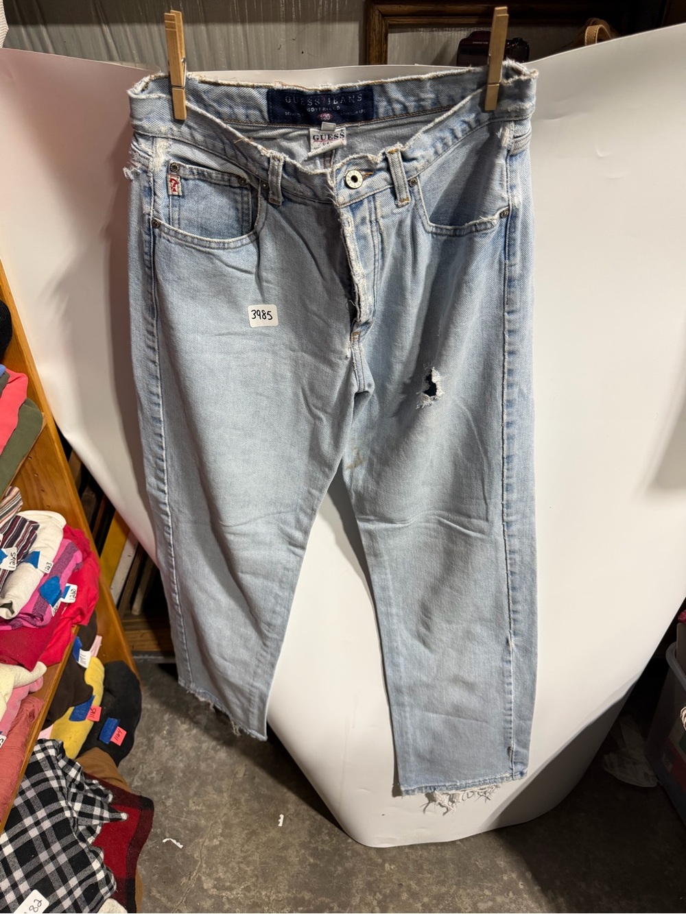 #3985-Guess Light Blue Relaxed Fit Distressed Jeans